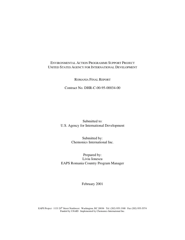 Environmental action programme support project, United States Agency for International Development : Romania final report