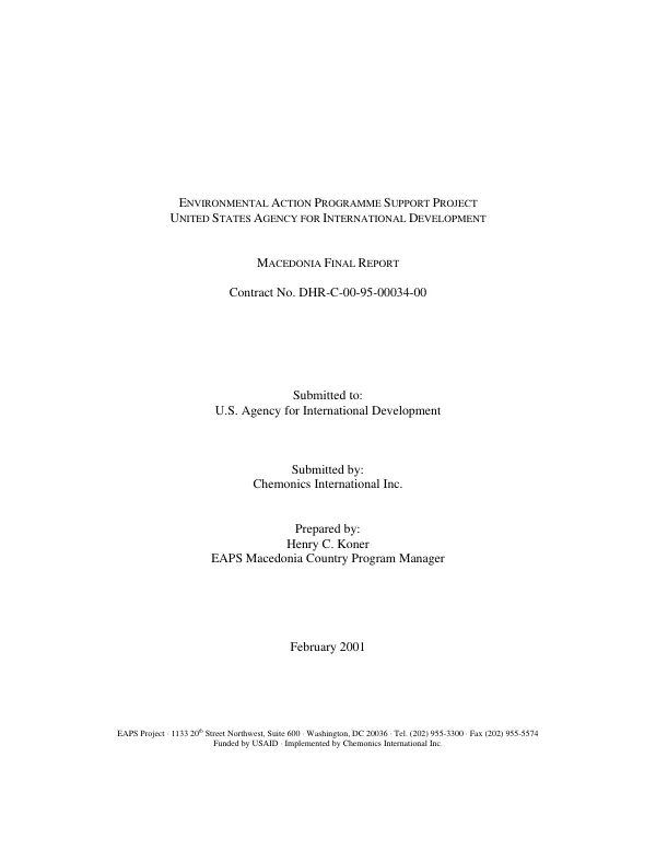 Environmental action programme support project, United States Agency for International Development : Macedonia final report