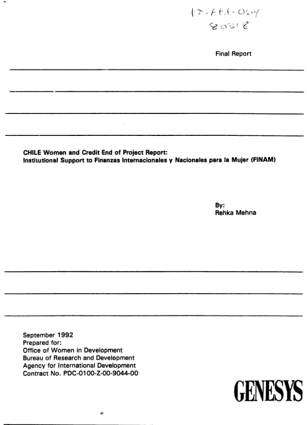 End of project report : institutional support to Finanzas Internacionales y Nacionales para la Mujer (FINAM) Santiago, Chile