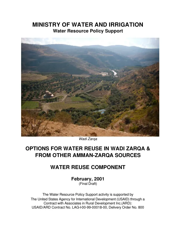 Options for water reuse in Wadi Zarqa & from other Aman-Zarqa [Basin] sources