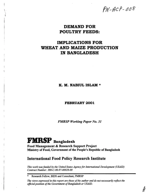 Demand for poultry feeds : implications for wheat and maize production in Bangladesh