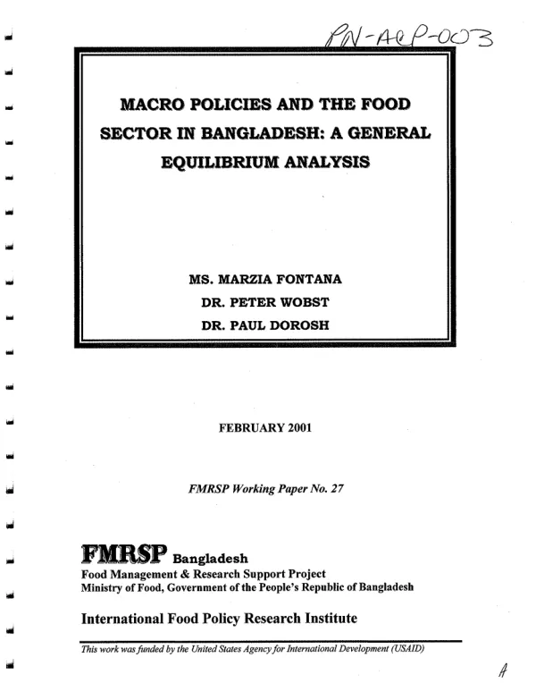 Macro policies and the food sector in Bangladesh : a general equilibrium analysis