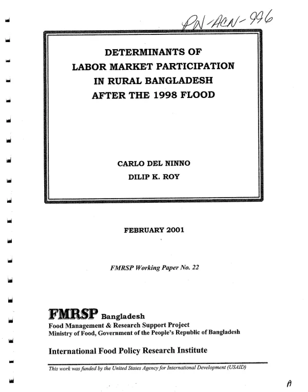 Determinants of labor market participation in rural Bangladesh after the 1998 flood