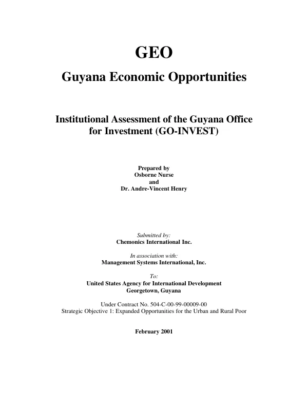 GEO Guyana economic opportunities : institutional assessment of the Guyana Office for Investment (GO-INVEST)