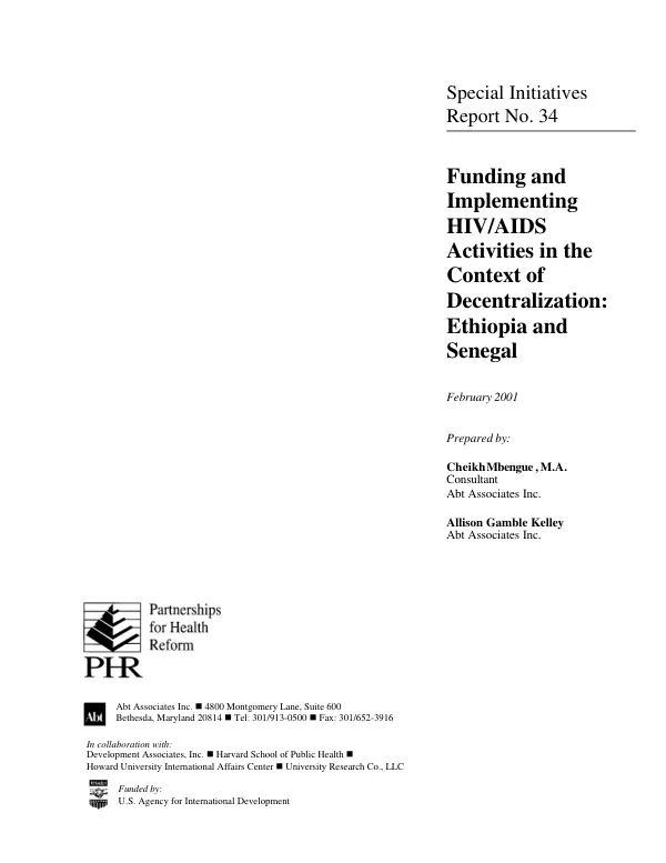Funding and implementing HIV/AIDS activities in the context of decentralization : Ethiopia and Senegal