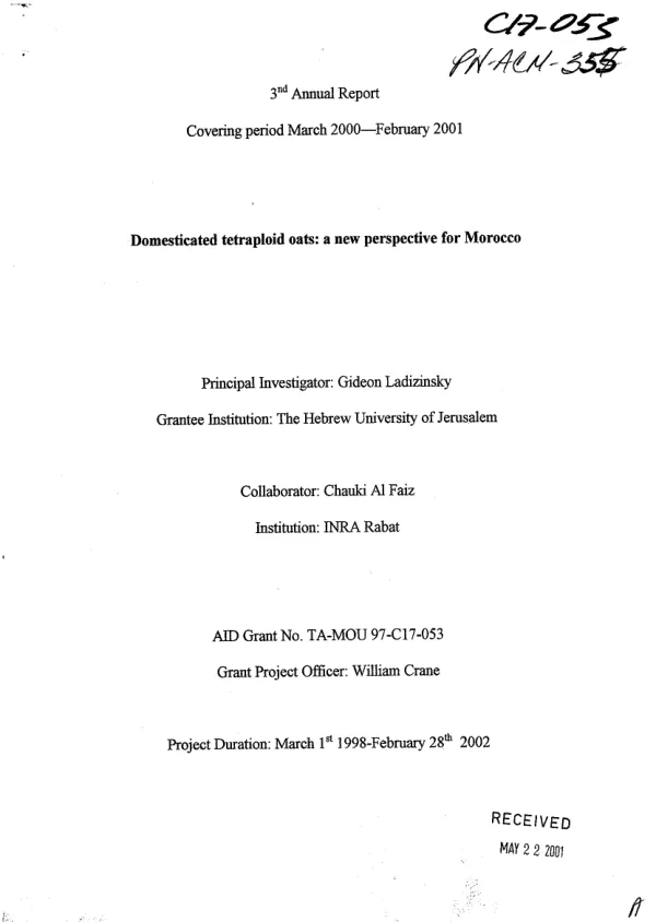 3rd annual report covering period March 2000-February 2001 : domesticated tetraploid oats -- a new perspective for Morocco
