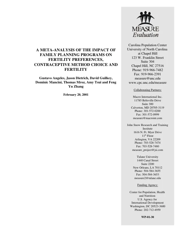 Meta-analysis of the impact of family planning programs on fertility preferences, contraceptive method choice and fertility