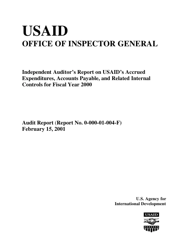 Audit of USAID"s accrued expenditures, accounts payable, and related internal controls for fiscal year 2000