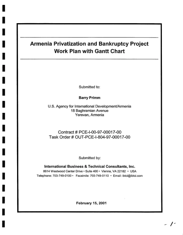Armenia privatization and bankruptcy project : work plan with Gantt chart