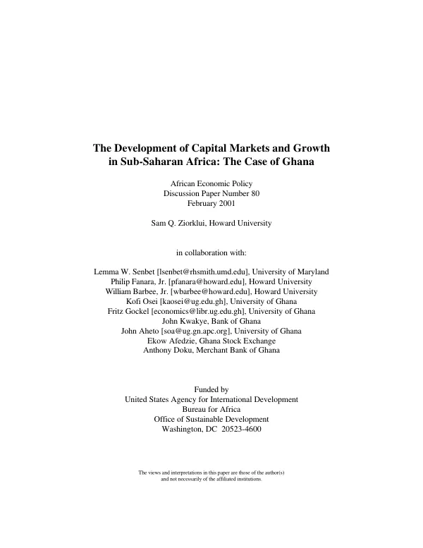 Development of capital markets and growth in sub-Saharan Africa : the case of Ghana