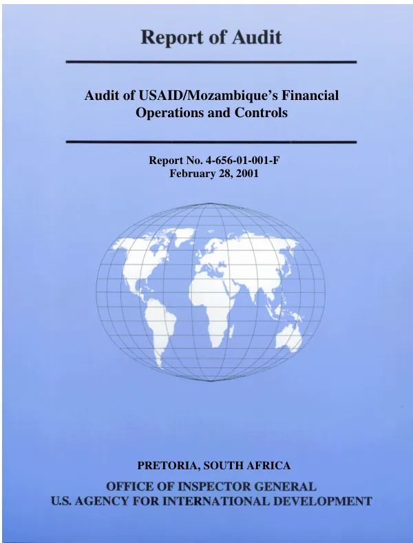 Audit of USAID/Mozambique"s financial operations and controls