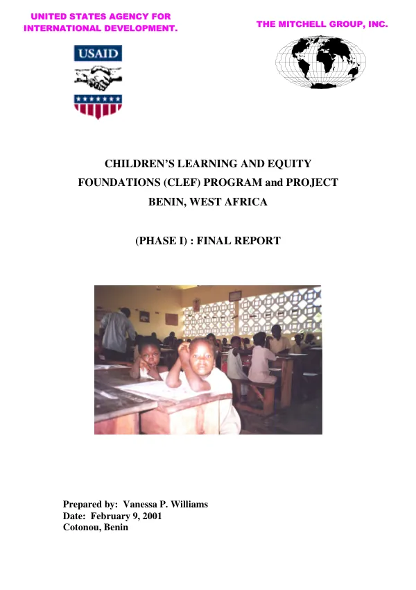 Children"s learning and equity foundations (CLEF) program and project : Benin, West Africa (Phase I) -- final report