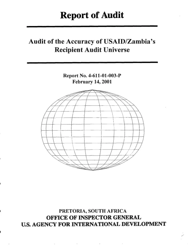 Audit of the accuracy of USAID/Zambia"s recipient audit universe