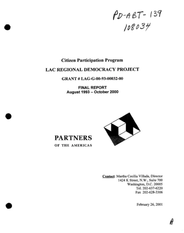 Citizen participation program : LAC regional democracy project -- grant #LAG-G-00-93-00032-00 : final report, August 1993-October 2000