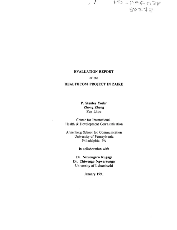 Evaluation report of the HEALTHCOM project in Zaire