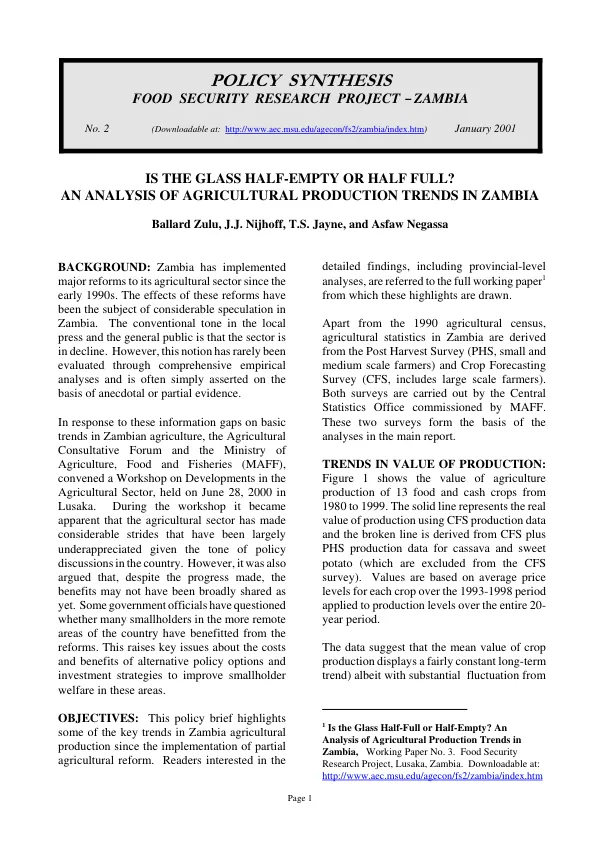 Is the glass half-empty or half full? : an analysis of agricultural production trends in Zambia