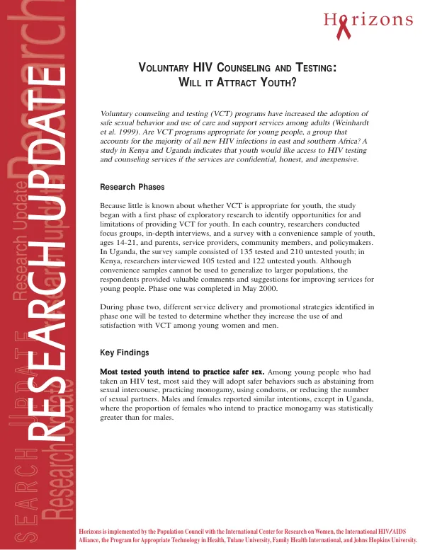 Voluntary HIV counseling and testing : will it attract youth?