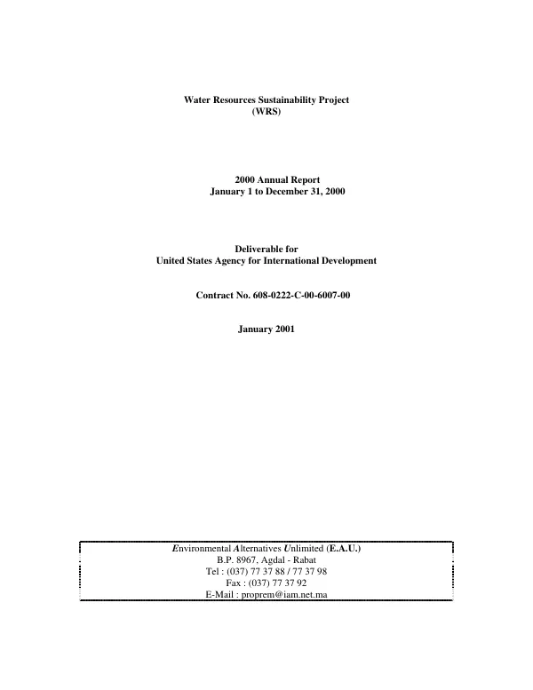 Water resources sustainability (WRS) project : 2000 annual report, January 1 to December 31, 2000