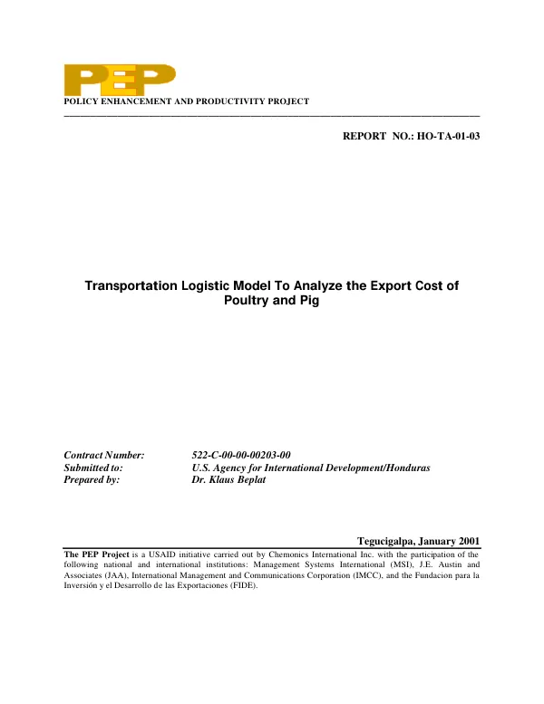 Transportation logistics model to analyze the export cost of poultry and pig