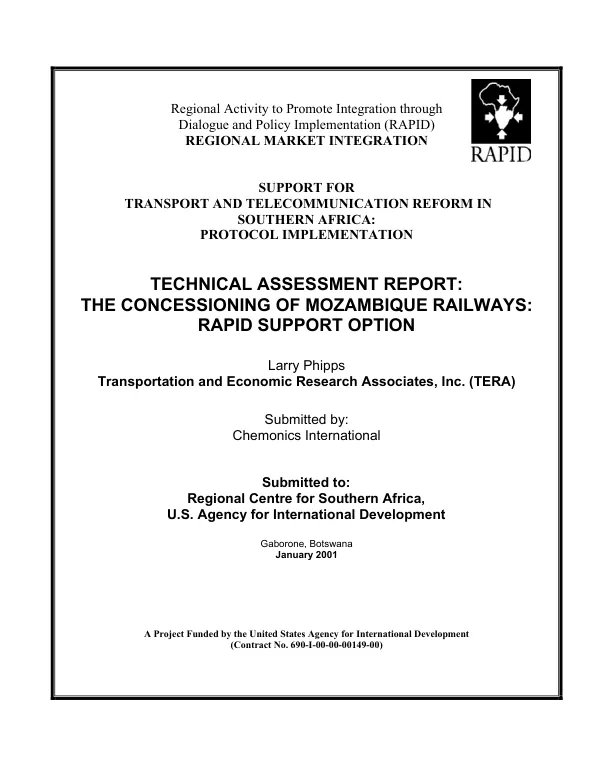 Technical assessment report : the concessioning of Mozambique railways -- rapid support option