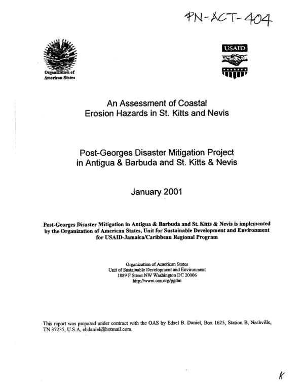 An assessment of coastal erosion hazards in St. Kitts and Nevis