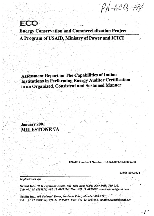 Assessment report on the capabilities of Indian institutions in performing energy auditor certification in an organized, consistent and sustained manner