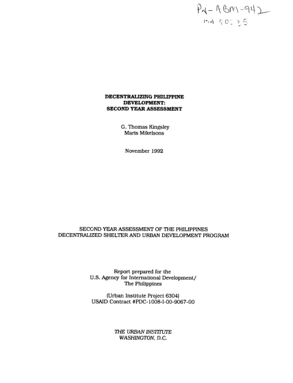 Decentralizing Philippine development : second year assessment