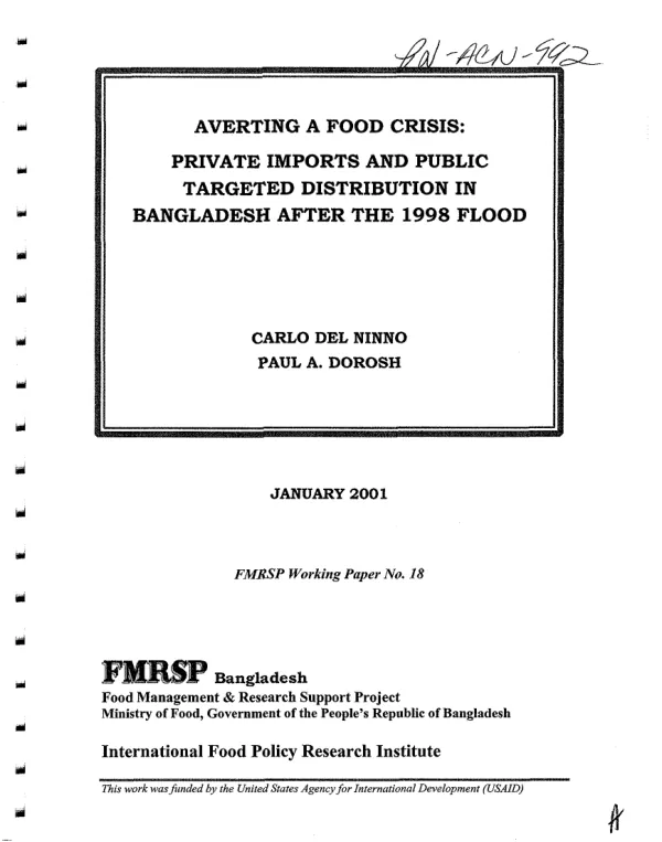 Averting a food crisis : private imports and public targeted distribution in Bangladesh after the 1998 flood
