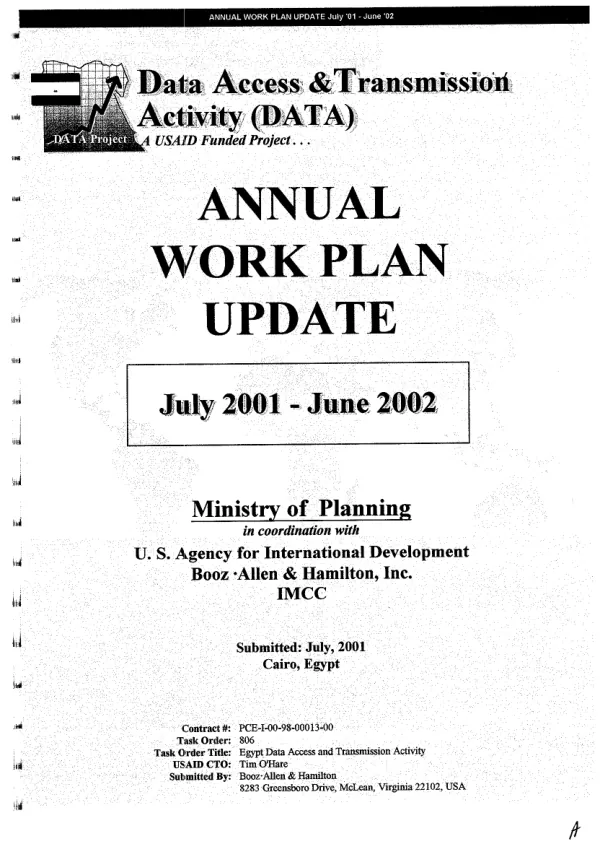 Data access and transmission activity [DATA] project : annual workplan [update] adjusted for eighth quarter[, July 2001-June 2002]