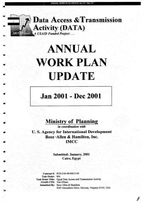 Data access and transmission activity [DATA] project : annual workplan [update] adjusted for sixth quarter[, Jan 2001-Dec 2001]