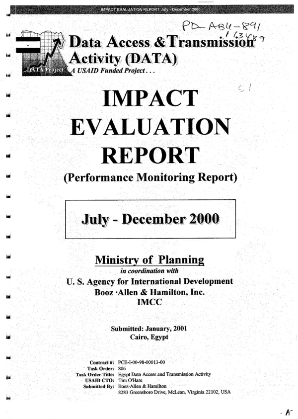 Data access and transmission activity [DATA] project : impact evaluation report (performance monitoring report) -- July-December 2000