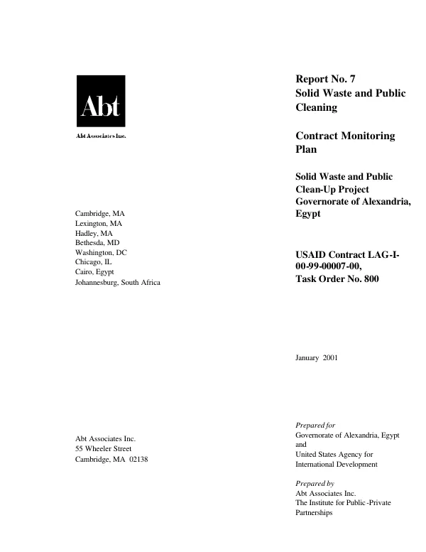 Solid waste and public cleaning contract monitoring plan