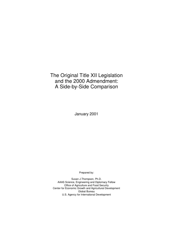 The original Title XII legislation and the 2000 amendment : a side-by-side comparison