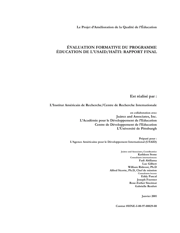Evaluation formative du programme education de l"USAID/Haiti