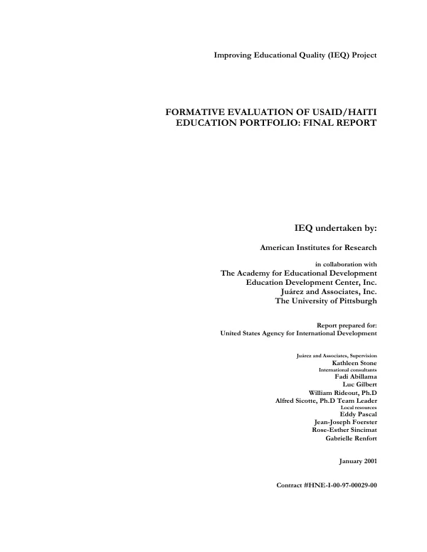 Formative evaluation of USAID/Haiti education portfolio