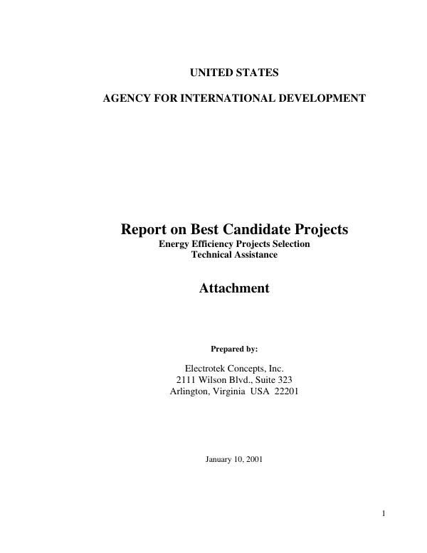 Report on best candidate projects : energy efficiency projects selection technical assistance[, Romania] -- attachment