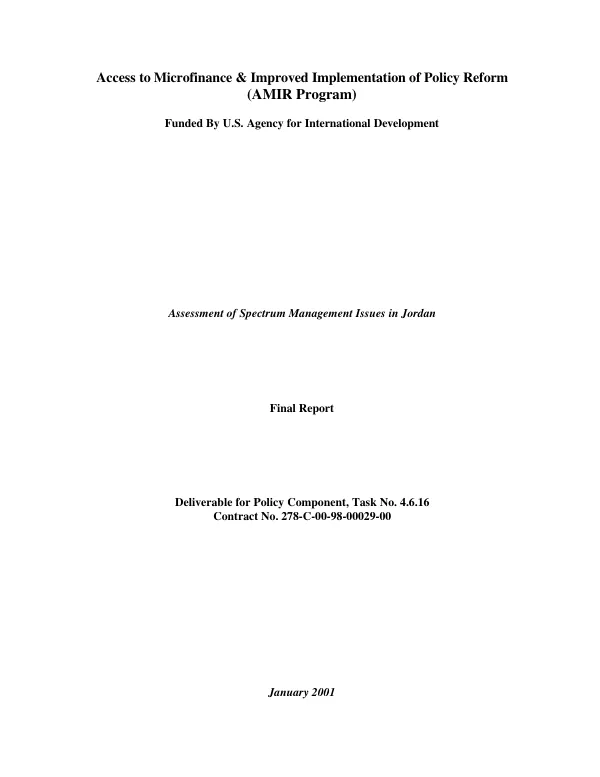 Assessment of [radio] spectrum management issues in Jordan : final report