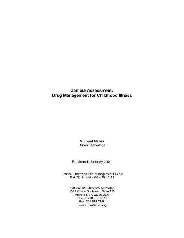 Zambia assessment : drug management for childhood illness