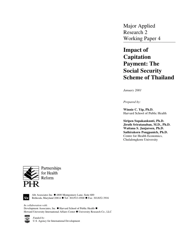 Impact of capitation payment : the social security scheme of Thailand