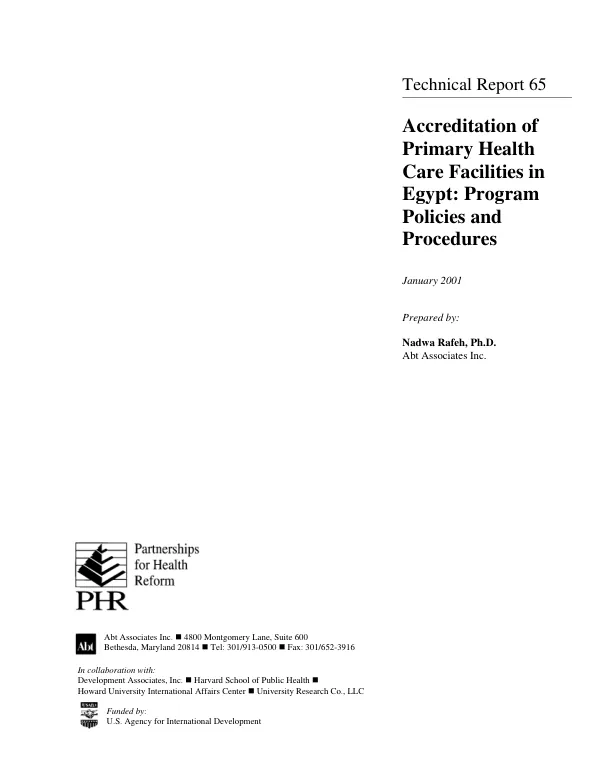 Accreditation of primary health care facilities in Egypt : program policies and procedures