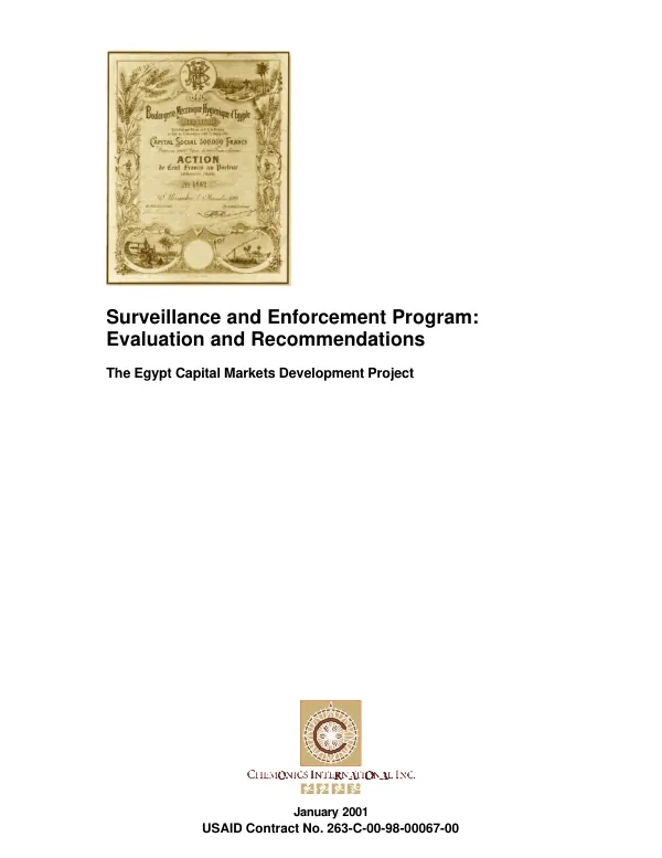 Surveillance and enforcement program : evaluation and recommendations -- the Egypt capital markets development project
