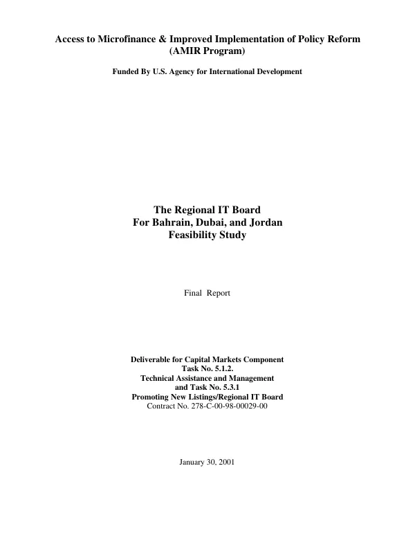 Regional IT [information technology] Board for Bahrain, Dubai, and Jordan feasibility study