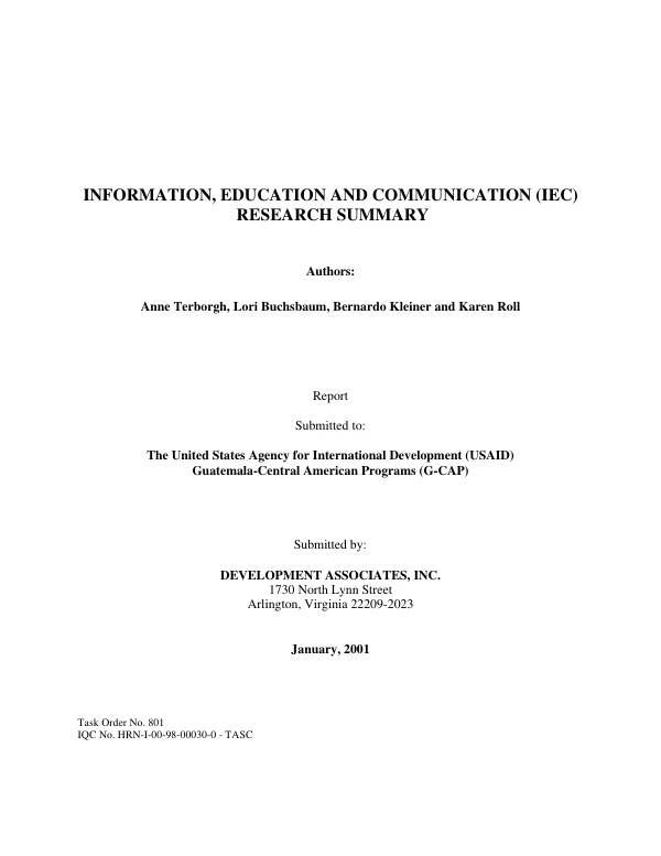 Information, education and communication (IEC) research summary