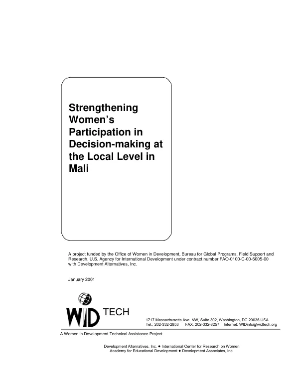 Strengthening women"s participation in decision-making at the local level in Mali