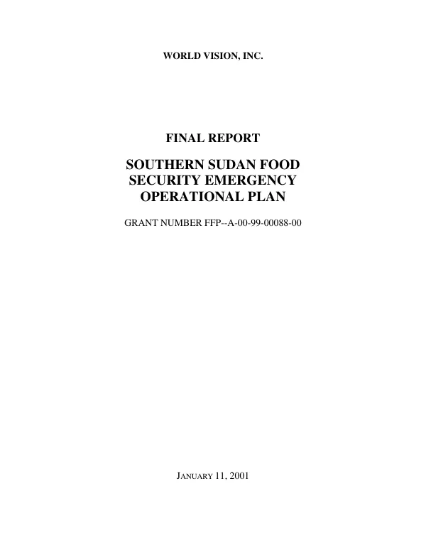 Final report : Southern Sudan food security emergency operational plan