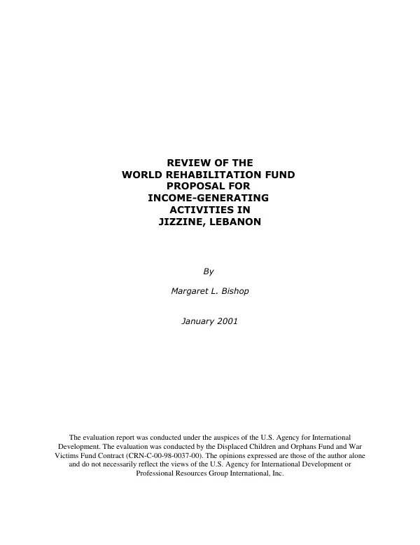 Review of the World Rehabilitation Fund proposal for income-generating activities in Jizzine, Lebanon