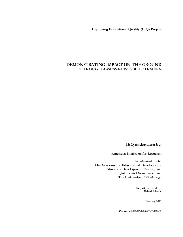 Improving educational quality (IEQ) project : demonstrating impact on the ground through assessment of learning