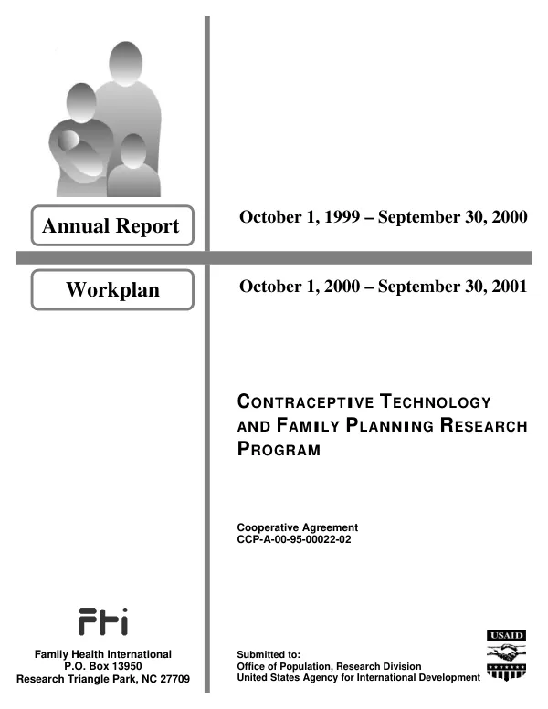 Contraceptive technology and family planning research program : annual report, October 1, 1999-September 30, 2000 [and ] workplan : October 1, 2000-September 30, 2001