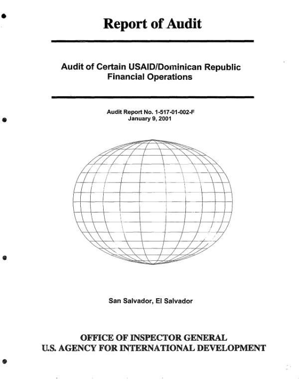 Audit of certain USAID/Dominican Republic financial operations