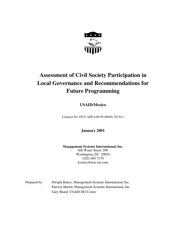 Assessment of civil society participation in local governance and recommendations for future programming
